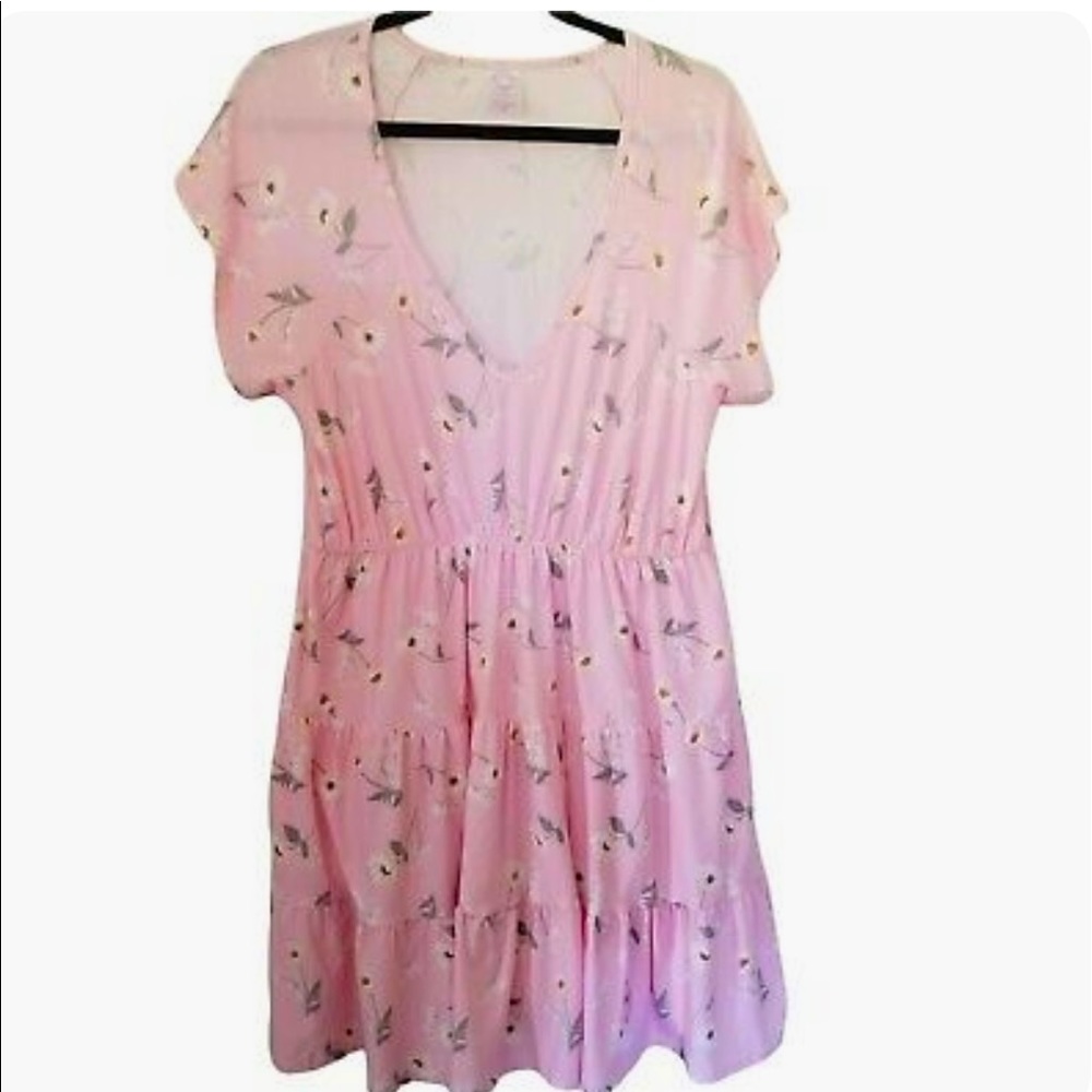No Boundaries XXL Light Pink Floral Skater Tiered Summer Dress